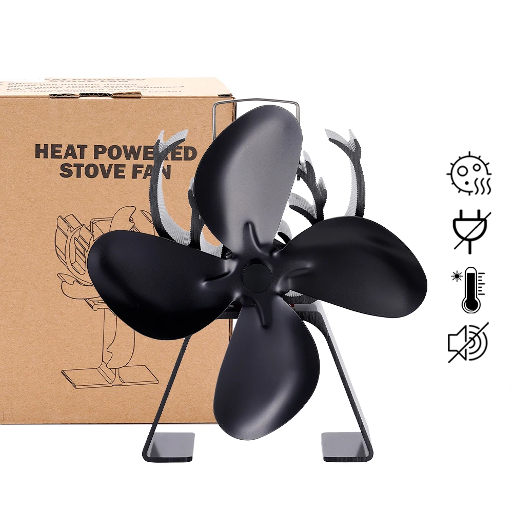 4 Blades Heat Powered Stove Fan Fireplace Fan Log/Wood/Pellet Burner Ecofan Quiet Efficient Heat Distribution Home Fireplace Fan