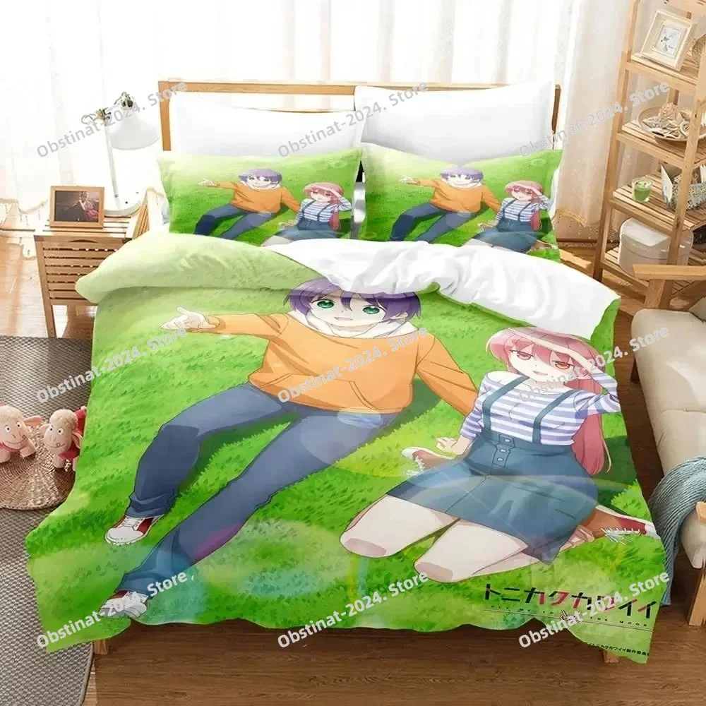 TONIKAWA Over The Moon For You Bedding Set Printed Bed Set Duvet Cover Sheet Pillowcase Soft Quilt Cover Full Queen King Size
