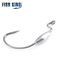 FISH KING-anzuelo de pesca con cabeza de plantilla, anzuelos de gusano suave, de acero con alto contenido de carbono, Offset 1/0 #-4/0 #, 5 piezas