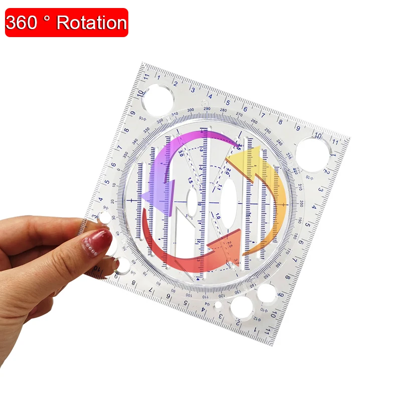 Multifunções Rotatable Measuring Scale Régua, Desenho Template, Art Design, Construção, Arquiteto, Stereo, Geometria Circle Drafting