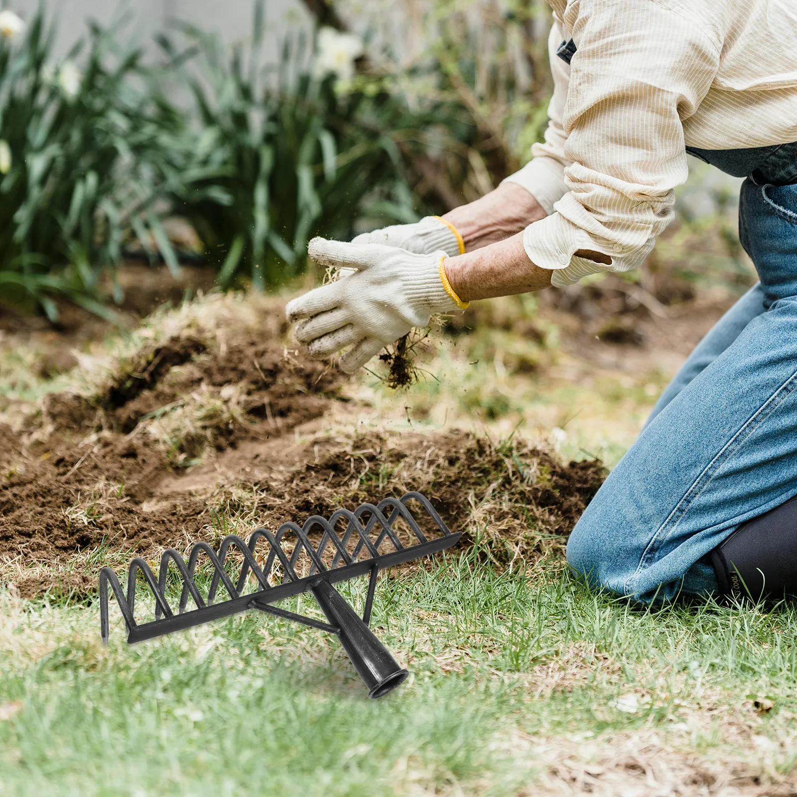 Heavy Duty Carbon Steel Rake Head for Soil Loosening, Aeration, Farming, Gardening, Orchard & Lawn Use