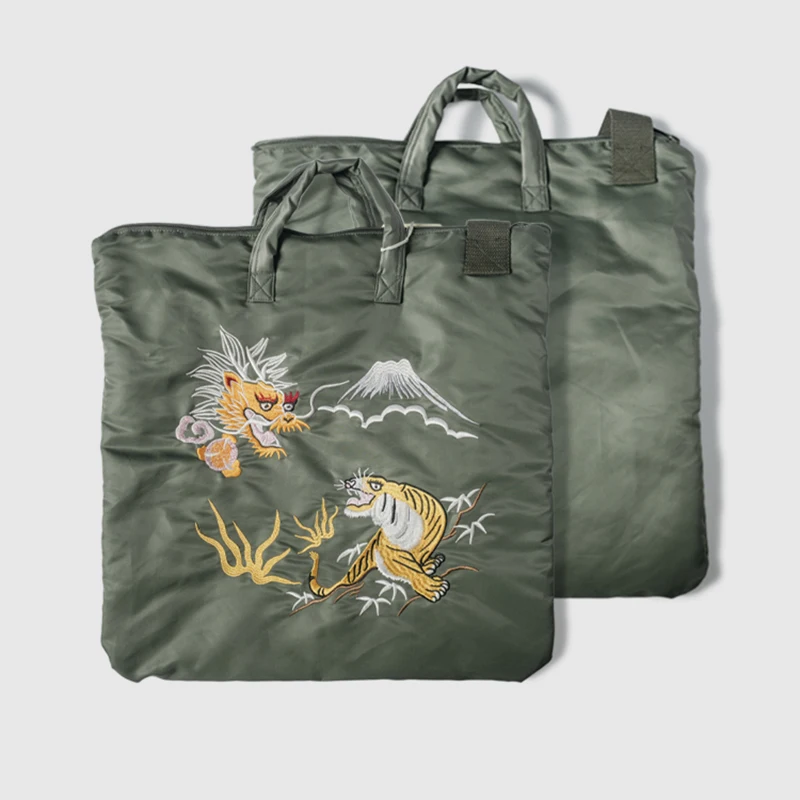 

Retro Nylon Crossbody Bag Embroidered Soft Head Case Computer Bag Casual Shoulder Bag for Youth with Phone And Coin Pockets