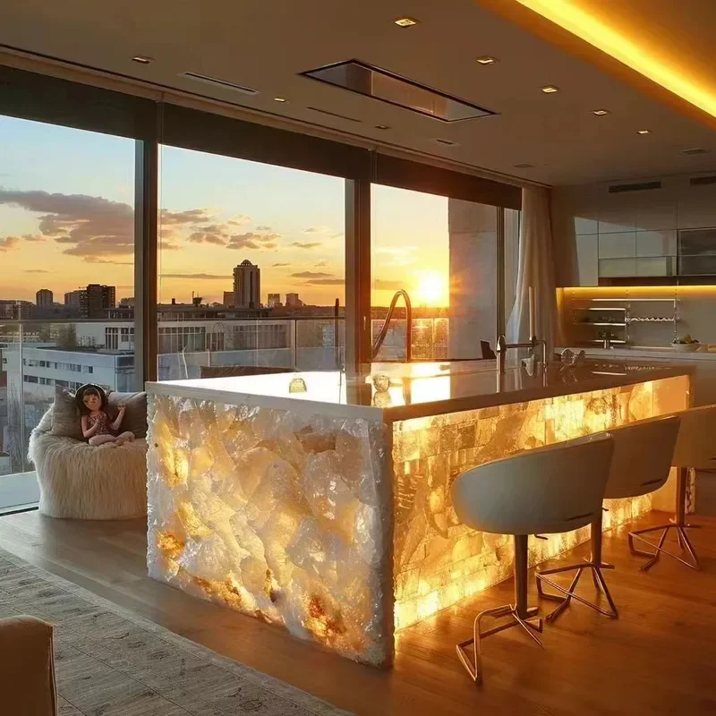 Translucent Jade Stone Mid Island Dining Table Italian Minimalist Light Luxury Kitchen Bar Counter for Living Room Home Use