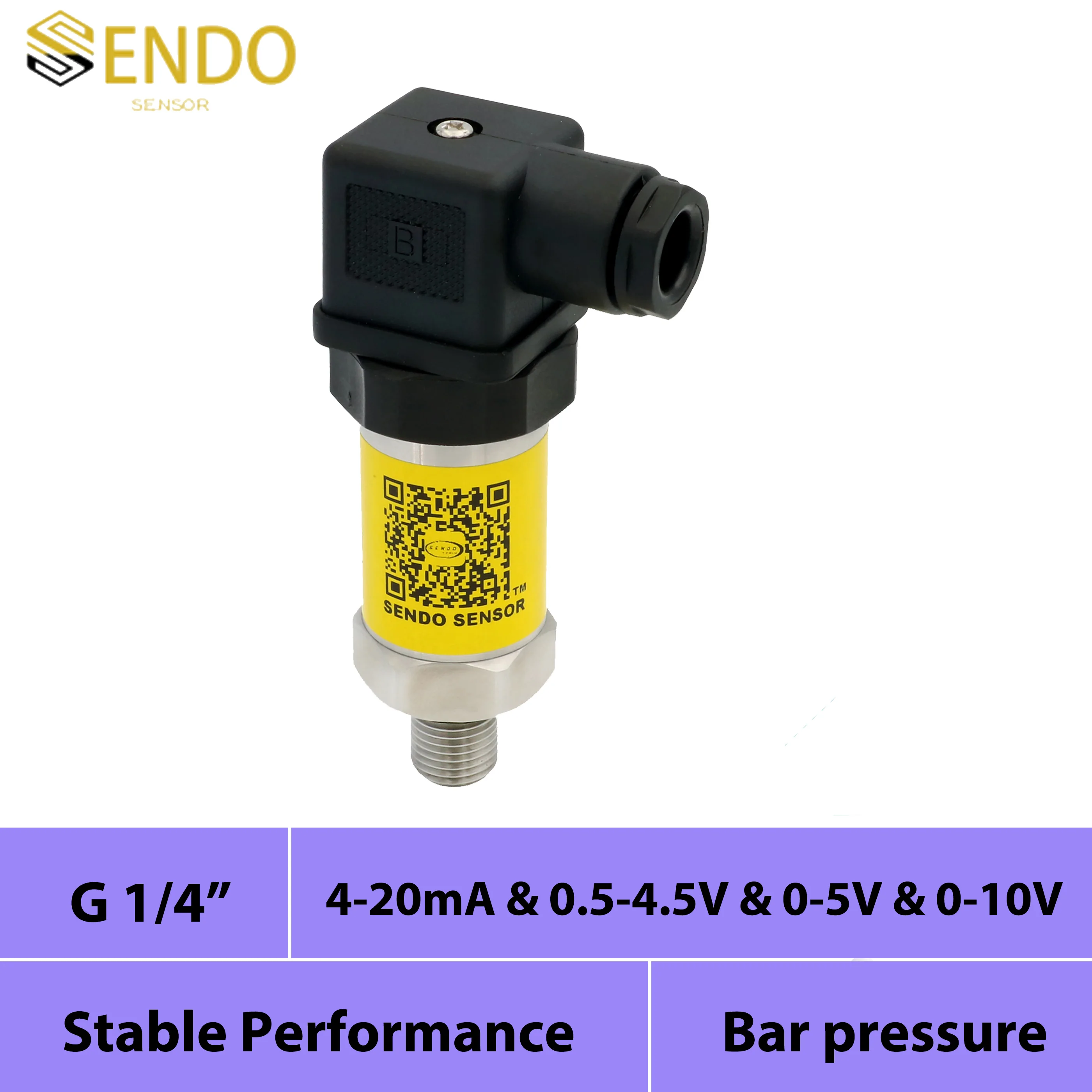 4 20ma Pressure Transmitter Sensor 0-20mA 0-5V 0-10V 0.5-4.5V 1MPa 400bar Gauge G1/4' Thread Water Oil IP65 AISI 316L Diaphragm
