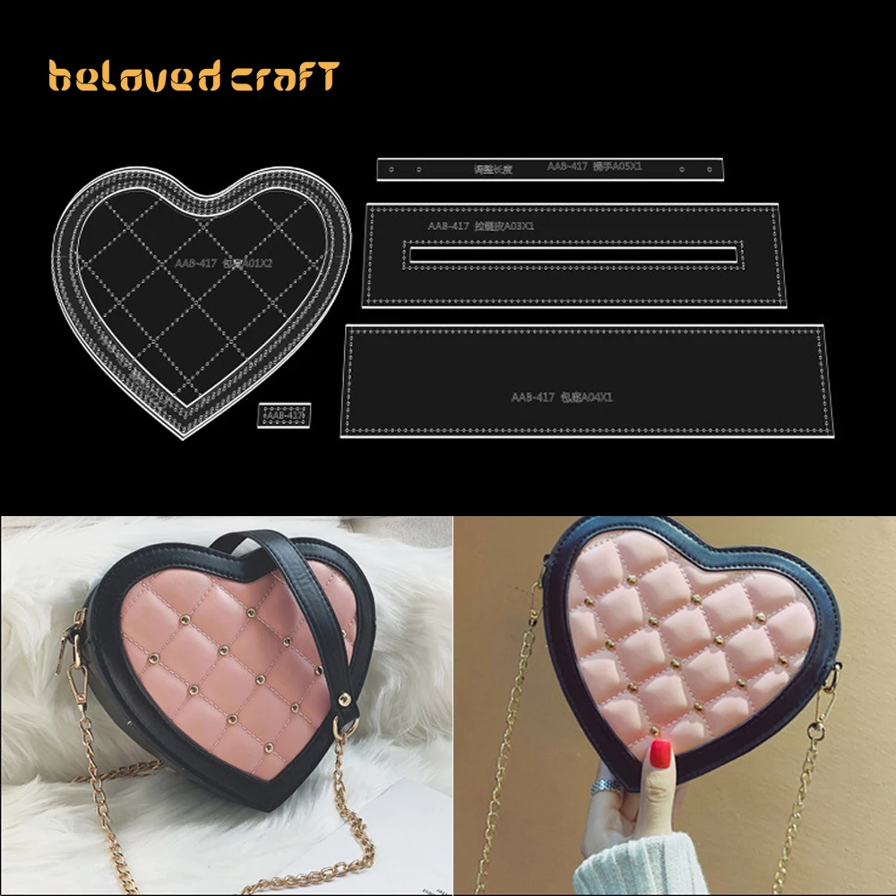 

BelovedCraft-Leather Bag Pattern Making with Acrylic Templates for DIY heart-shaped clutch bag, single-shoulder slant crossbody