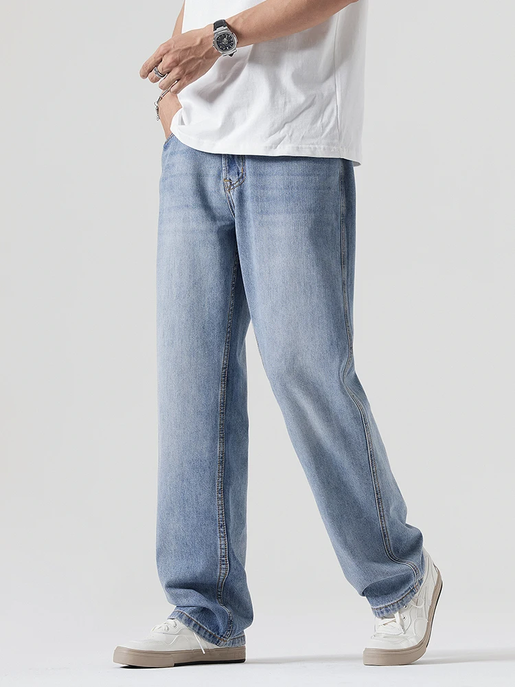 جينز فضفاض غير رسمي للرجال ، جينز مستقيم ، بنطلون عريض ، بنطلون أحادي اللون ، ملابس الشارع مريحة ، موضة كورية ، ذكر #4