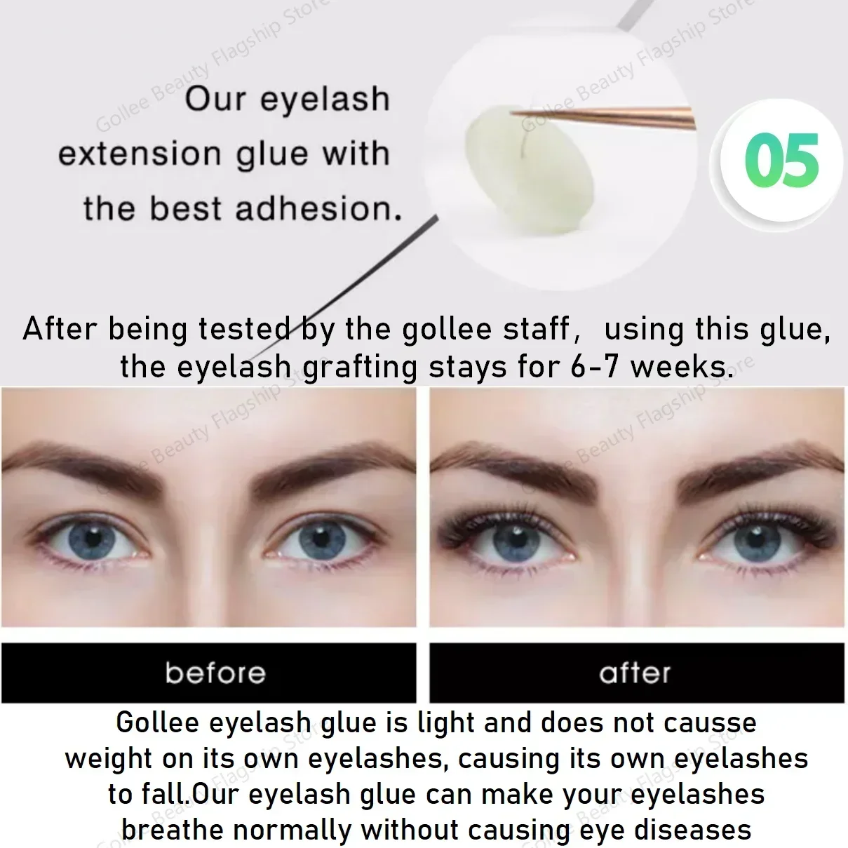 Gollee-Fast Drying False Eye Lash Extension Glue, Retenção Adesiva, Baixo Cheiro, Mink Cílios Fornecimento, 5ml, 1s, 5-7 Semanas