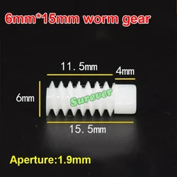 5PCS Lengthened Worm Gear 6*10mm/6*15mm 0.5 Modulus 1.9mm Aperture For Coupling 2mm Shaft Diameter