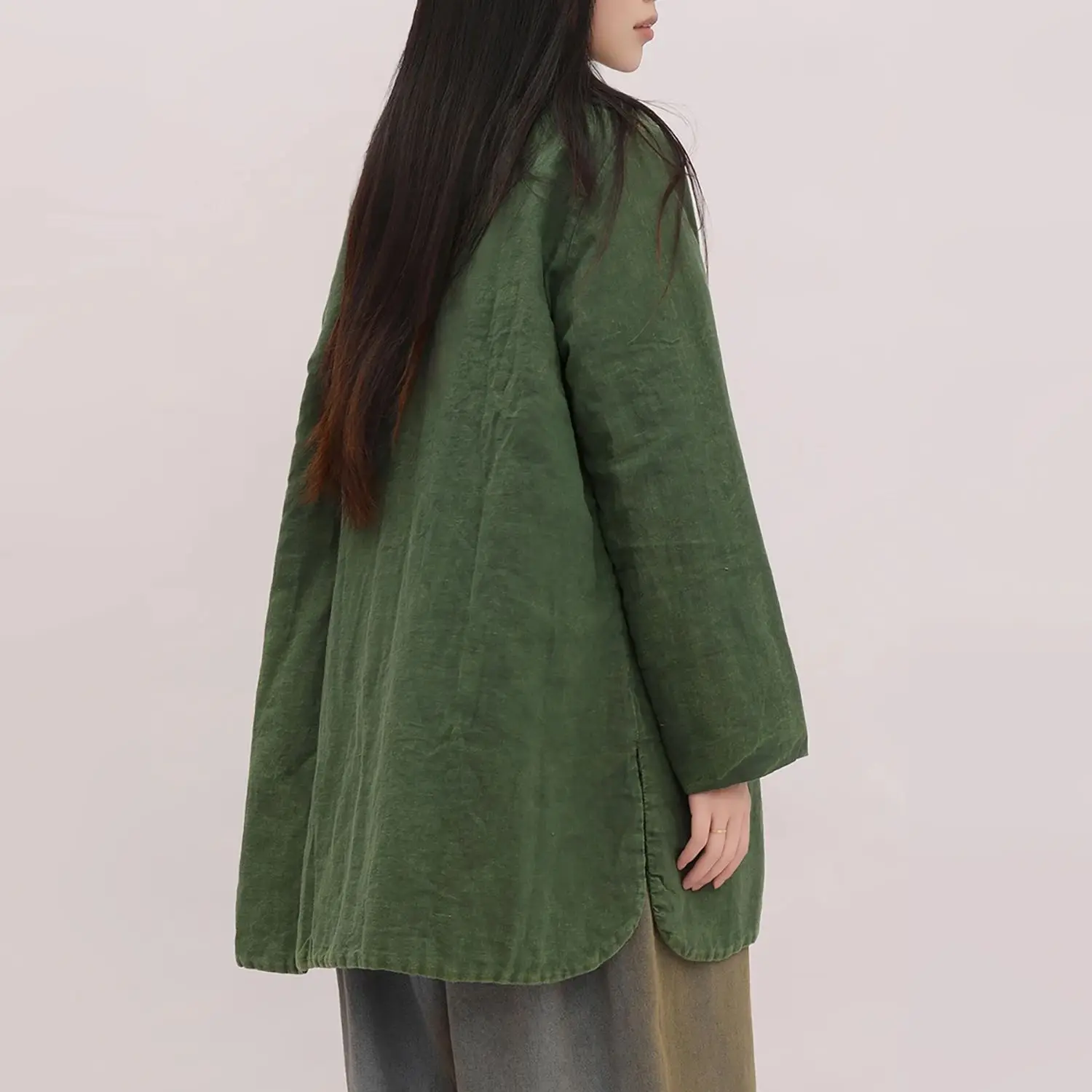 LZJN 여성용 겨울 젠 스타일 빈티지 솜 패딩 코트, 만다린 칼라 버튼형 따뜻한 재킷, 태극권 의류 디자인.