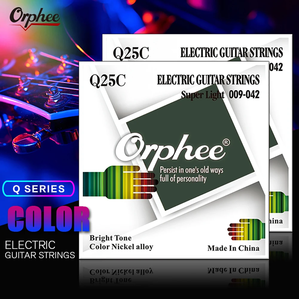 

Orphee Q25C Series Colorful Electric Guitar Strings Set 1st-6th Nickel Alloy Wire Clear Tone Electric Guitarra Strings Set