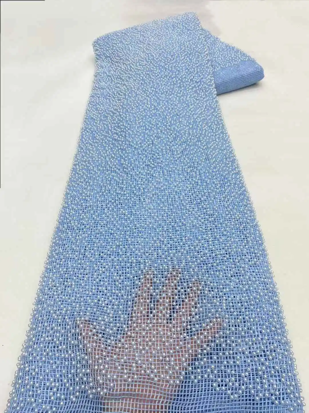 Latest Best Quality Popular Luxury Elegant African mesh lace With pearl Embroidery Fabric For Wedding Evening