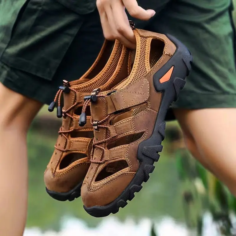 Trekking Hole Shoes Closed Toe Flat Man Sandals Ankle Wrap Beach Outdoor Hiking Men Stylish Luxury 2024 on Offer Big Size Pvc 39