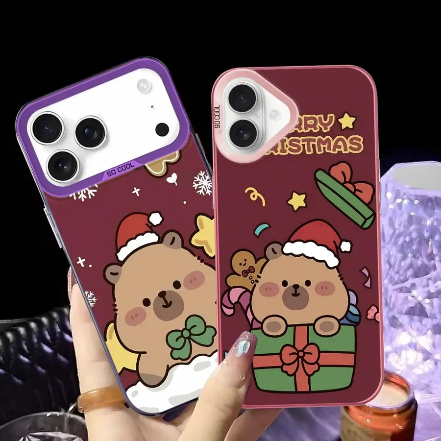 حافظة لهاتف آيفون 17Air 13 XS XR 15 Plus 11 12 14 16 17 Pro Max 16e عيد الميلاد كابيبارا كارتون