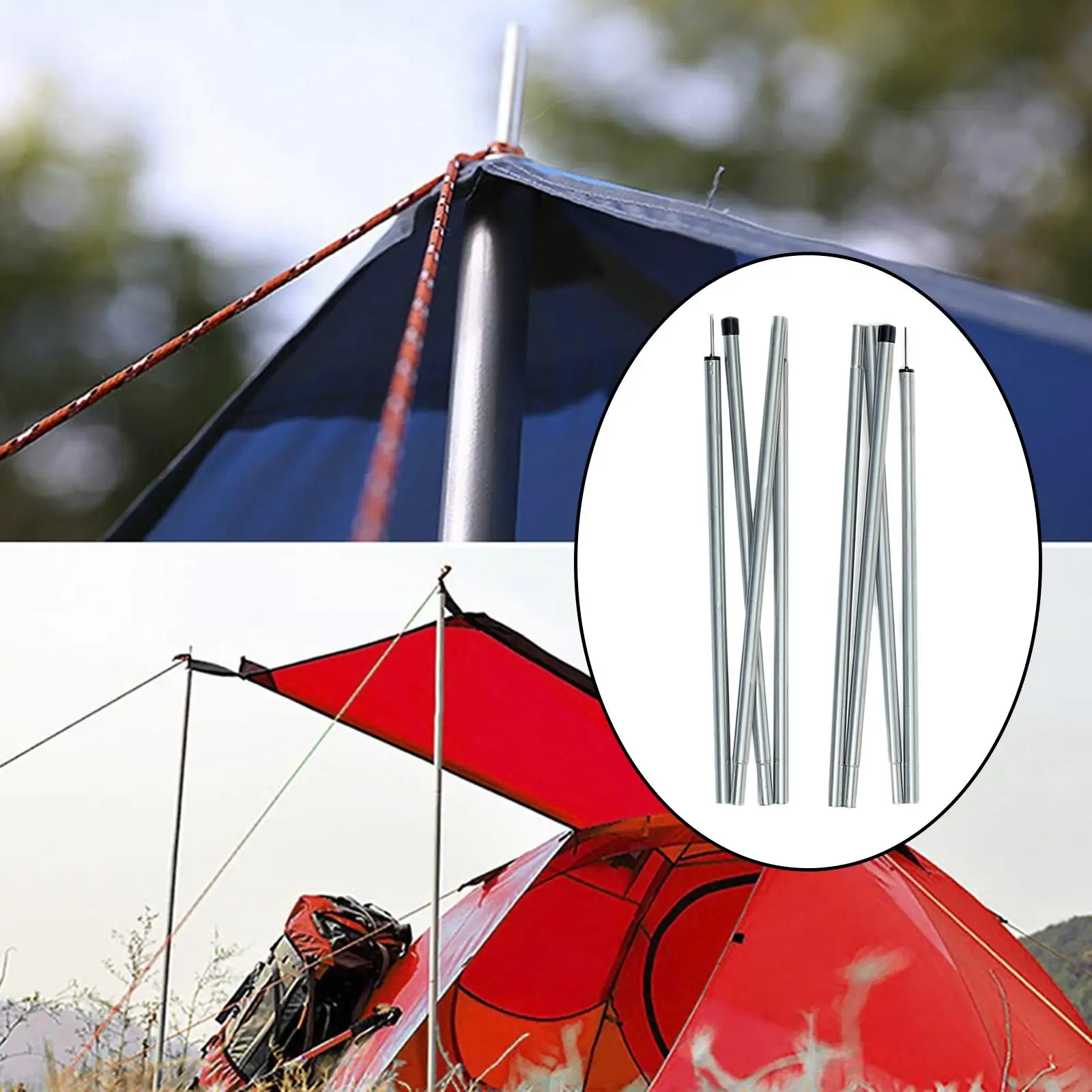 8x Telescopic Tent Tarp Poles Rainfly 21.7inch Hiking Sunshade Stick Bar