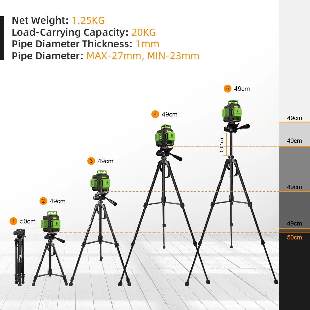 Huepar 3D Cross Line livello Laser autolivellante 3x360 Green Beam strumento Laser di livellamento e allineamento a tre piani con treppiede