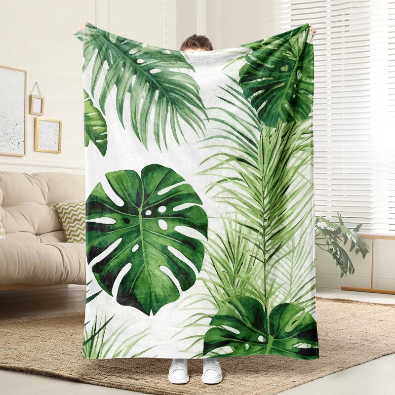 

Monstera Leaf Flannel Blanket Soft Plush Cozy Sofa Bed Decor Gift
