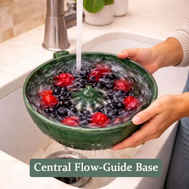 3D Berry Washing Bowl, Fruit & Vegetable Colander Strainer, Drainable Kitchen Bowl for Blueberries, Strawberries, Grapes - view 3
