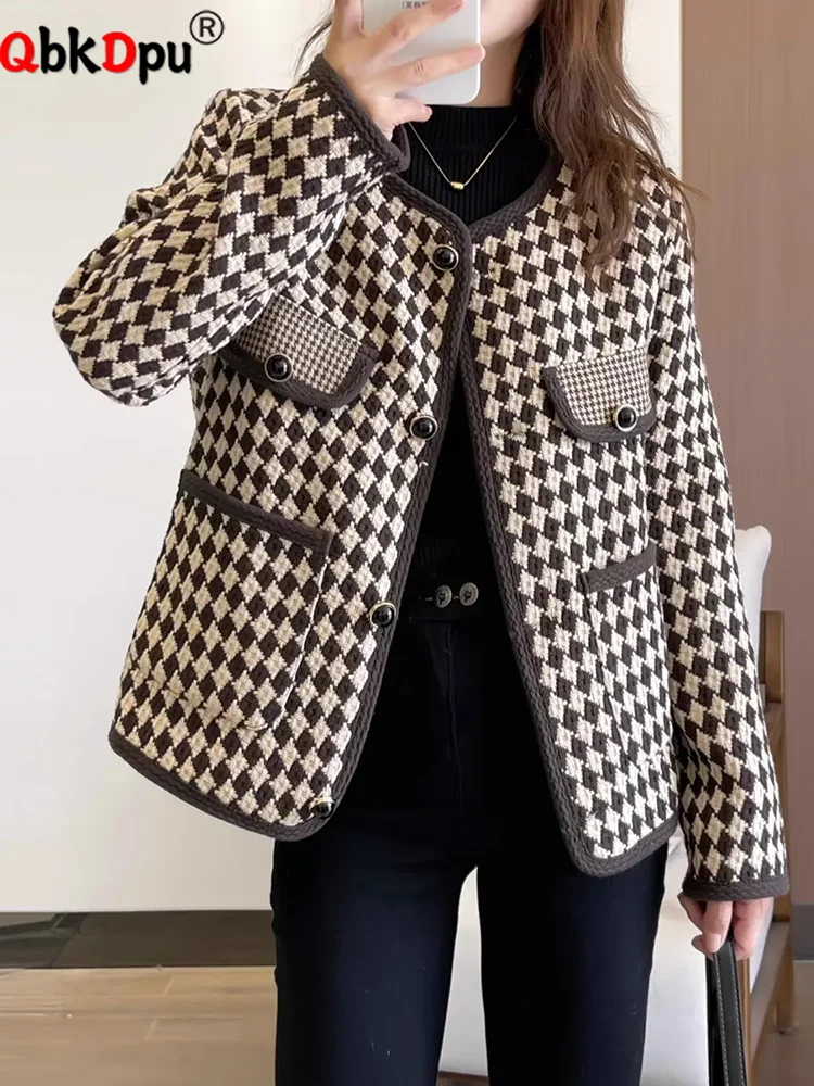 

Winter Thick Plaid Design Loose Jackets Tops Women O-neck Single Breasted Chamarras Korean Fashion Casual Long Sleeve Abrigos