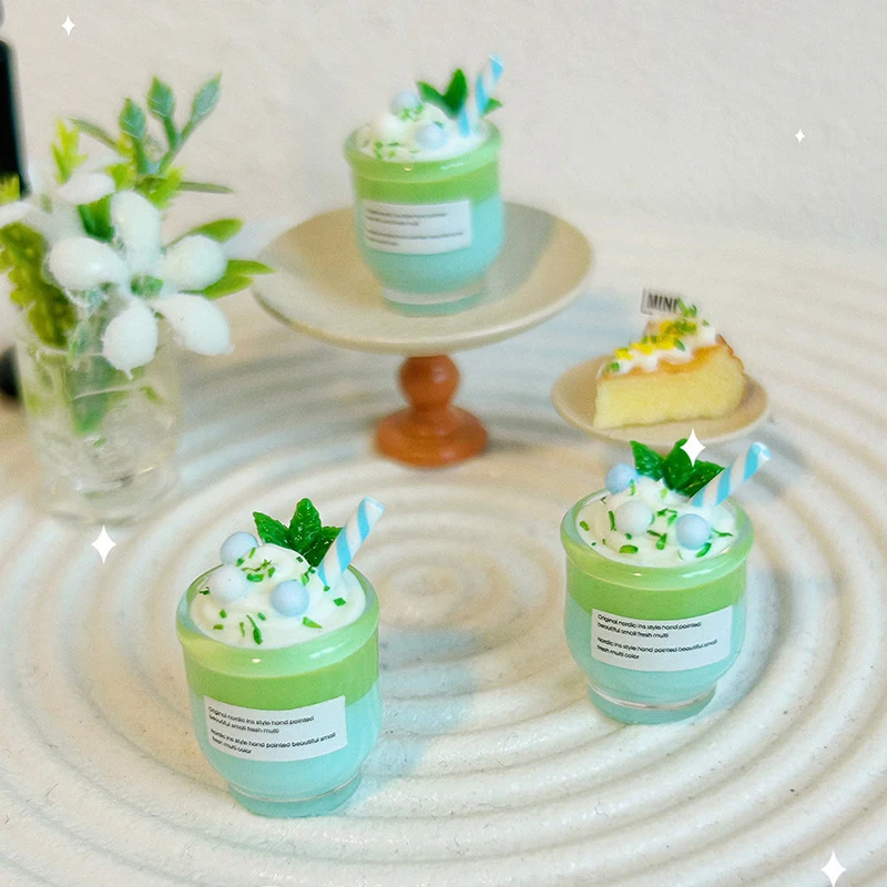 Adorable juego de tazas para bebidas de leche y menta para casa de muñecas 1/12 para juegos imaginativos