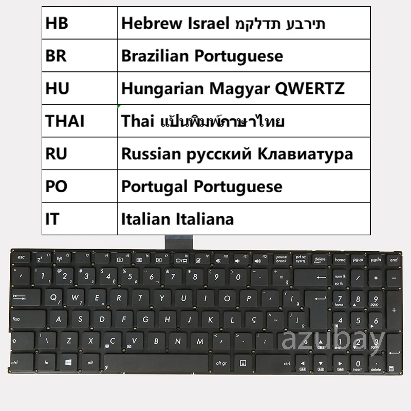 Keyboard For ASUS X555LF X555LI X555LJ X555LN X555LP X555Q A555L R51L Thai Russian Italian Hebrew Brazilian Portuguese Hungarian