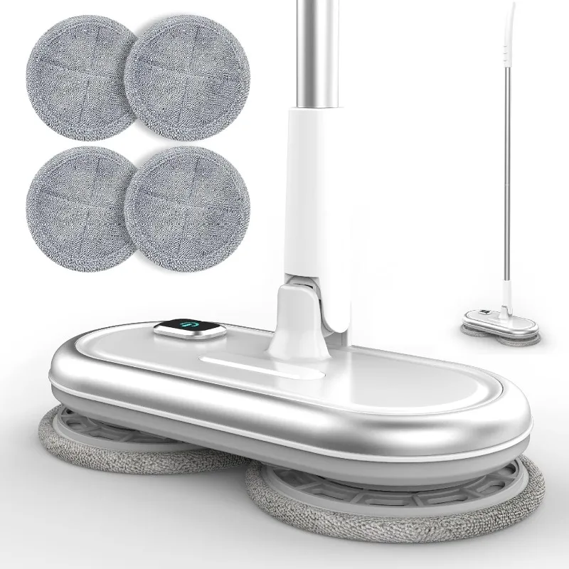 GOBOT Electric Mop with Motorized Dual Spinning Mopheads, Lightweight & Rechargeable,4 Microfiber Pads & 2 Floor Scrubber Pads