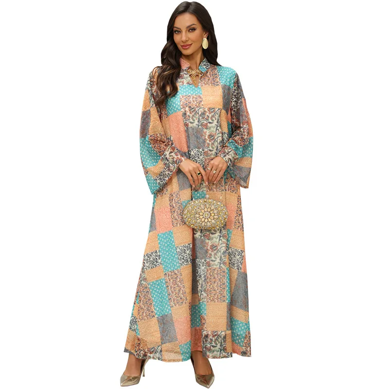 Muslim Long Dress Abaya Women Dubai Print Dresses Eid Maxi Gown Jalabiya Party Abayas Arab Morocco Kaftan Islam Vestidos Ramadan