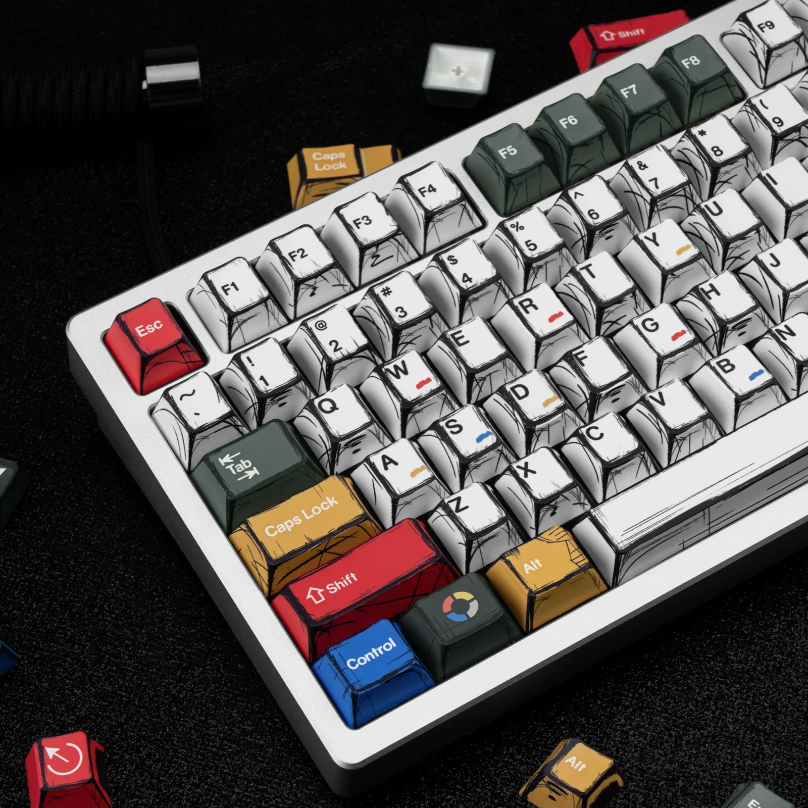 Retro Anime Manga PBT Keycaps-136 Colorful Graffiti Keys,No Tear,Never Fades,Gift Box Key Caps Set For MX Mechanical Keyboard