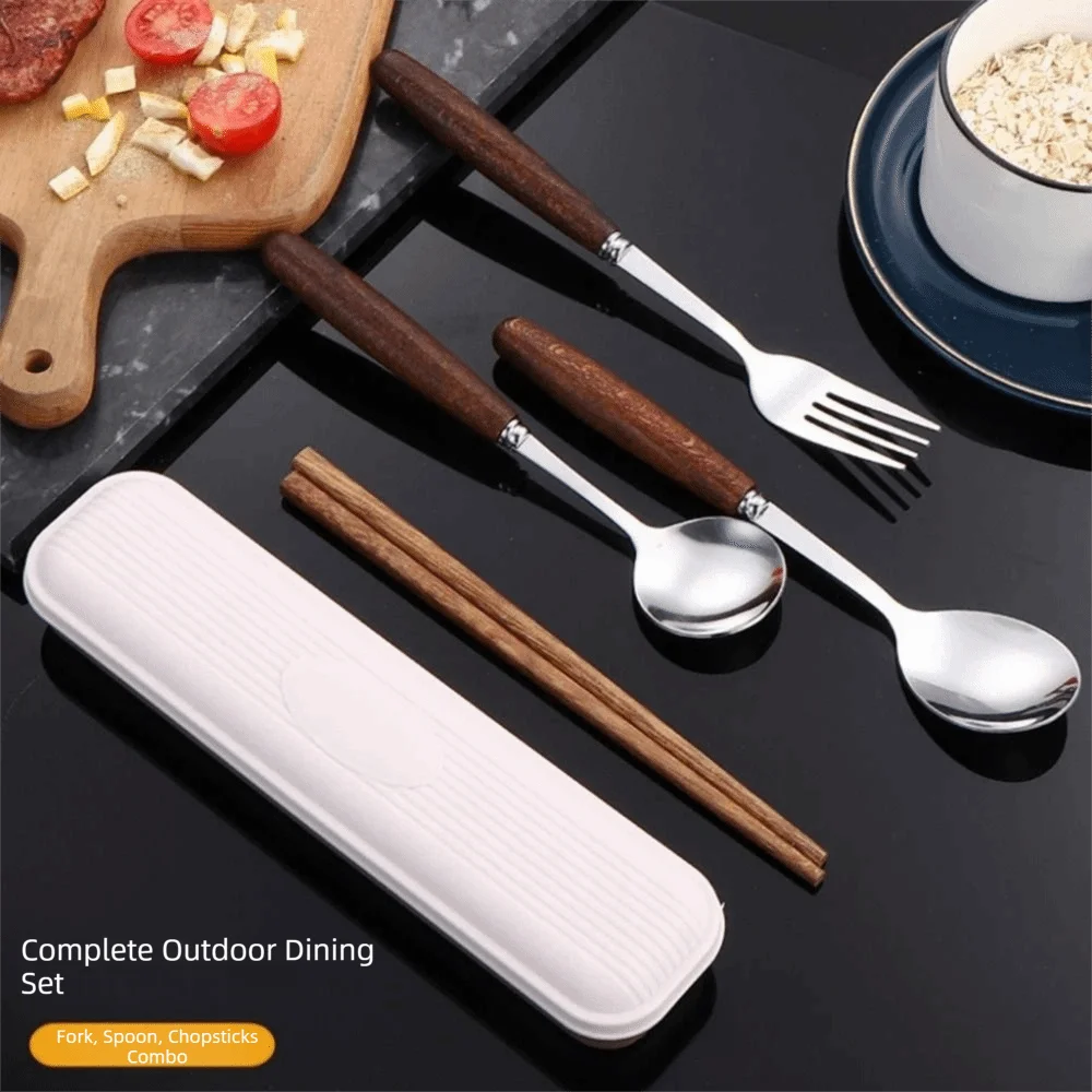 

4Pcs Stainless Steel Chopsticks Fork Spoon Set Storage Case Vintage Portable Tableware Set High-end Durable
