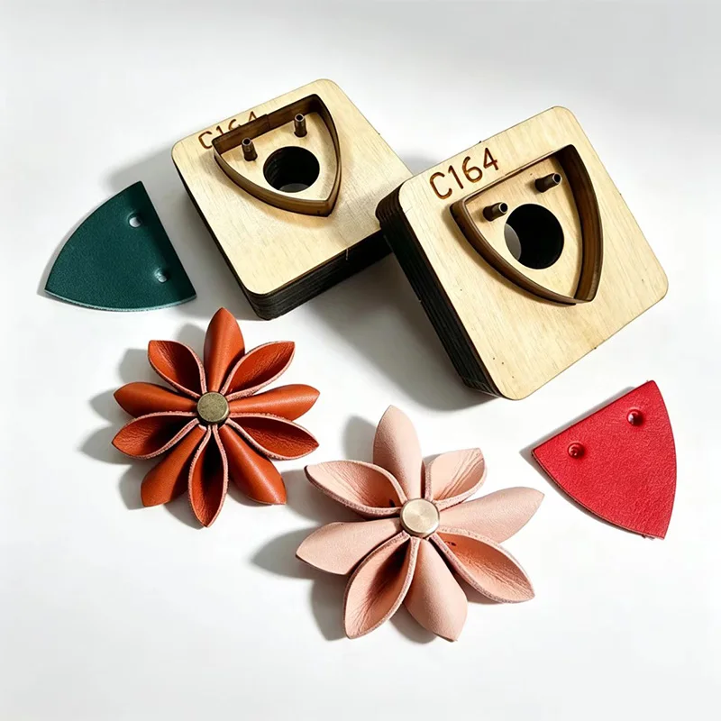 C164 Leather Cutting Mold Fan Shaped Petal Carbon Steel Blade Wooden Base Handmade DIY 3D Flower Jewelry Leather Cutting Tools