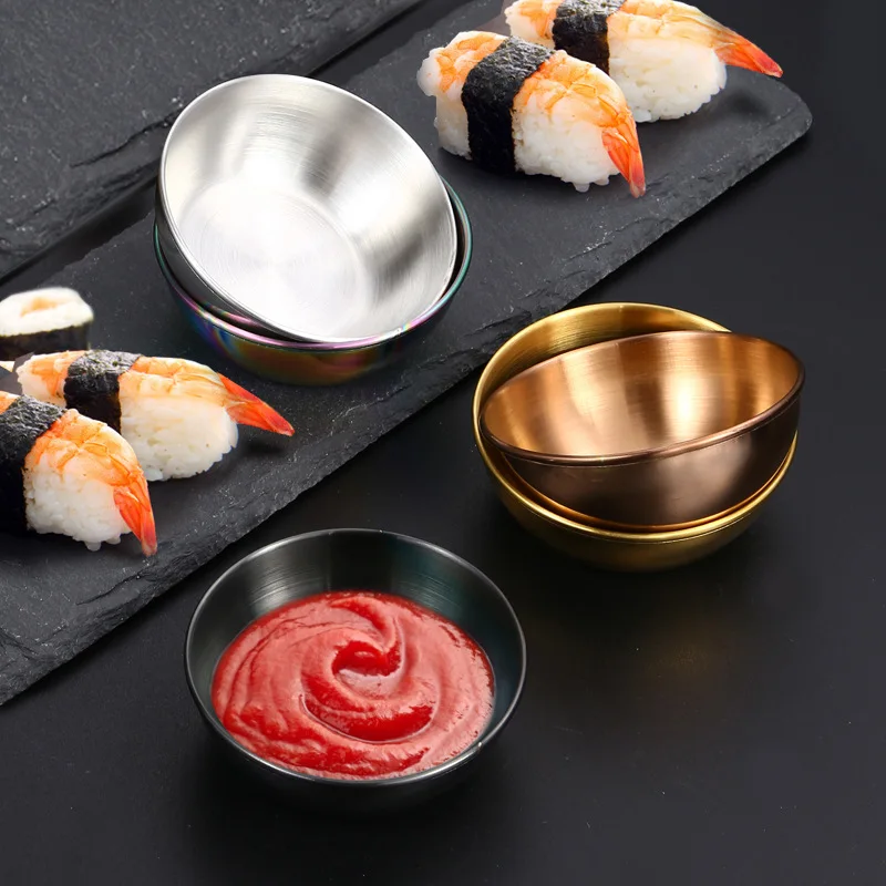 Stainless Steel Round Seasoning Sauce Dish Appetizer Serving Tray Vinegar Spice Plates Ketchup Dipping Bowl Kitchen Supplies