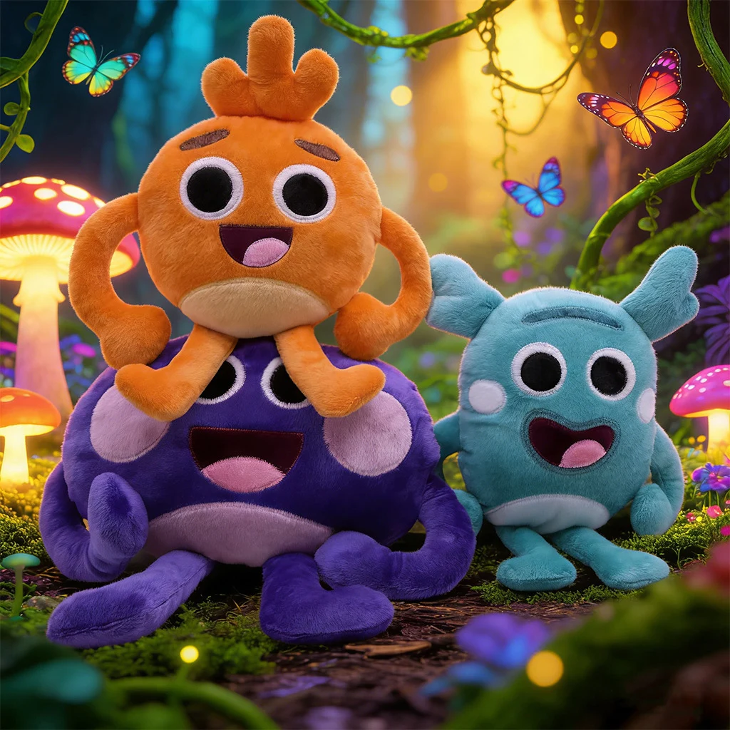 Divertido Peluche Grumble Bumble Nums, Lindo Juguete de Peluche de Rábano Naranja, Patata Morada y Salamandra Azul, Muñeco de Peluche para Niños, Regalos de Cumpleaños