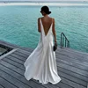 Backless Satin Long Sling Dress Women V Neck Sleeveless Slit Solid Sexy Party Dresses 2026 Summer Lady Vacation Evening Robes