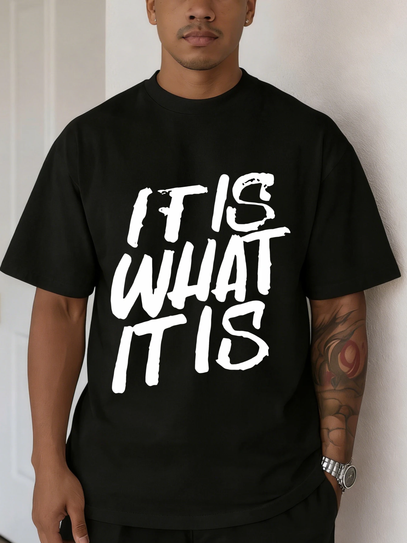 

Men's Oversized Cotton 'It is what it is' Graphic Print Short Sleeve Summer Casual Tshirt