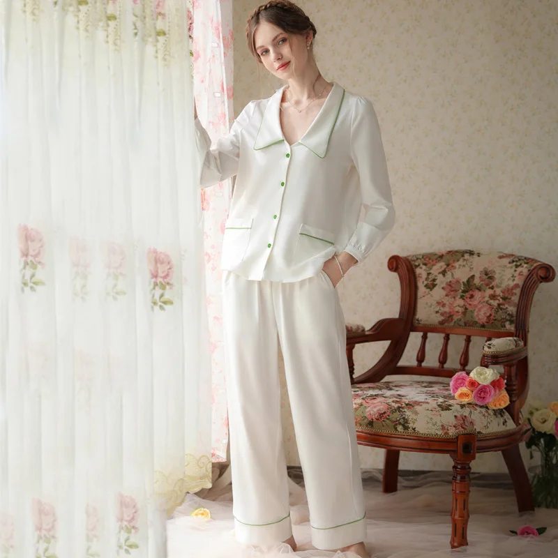 Vintage Autumn Cotton Pajamas Sets Fairy Lace Solid Color Tops Pants Loungewear Women Cute Long Sleeve Pajama Princess Sleepwear