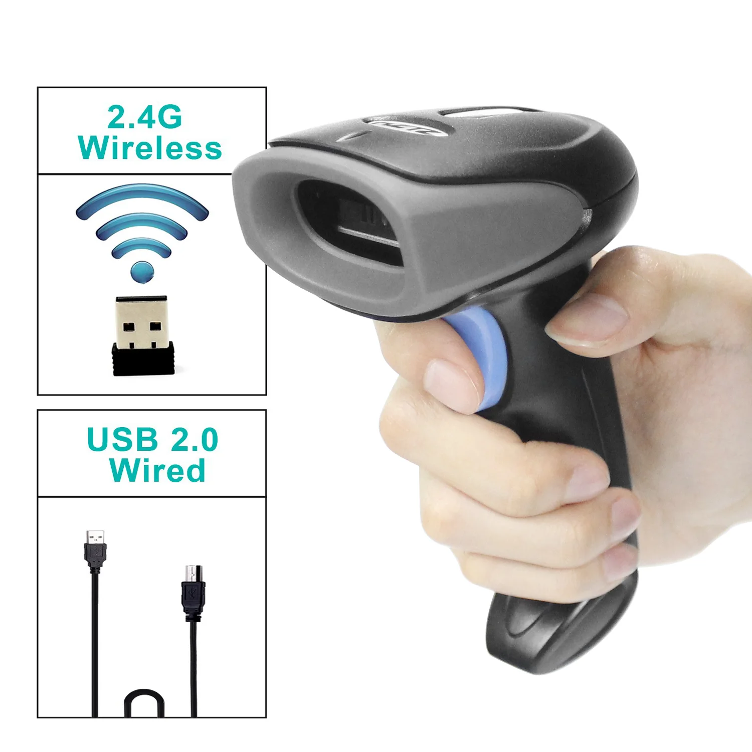 HZTZ Wireless Barcode Scanner USB Verdrahtete/2,4G Wireless 1D Bar code Reader für Inventar POS-Terminal