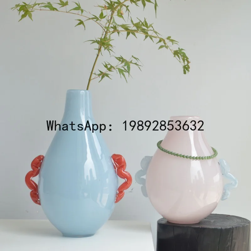 

Glass Vase Color Geometric Binaural Cartoon Flower Vase Floral Arrangement Accessories Art Glass Bottle Home Decoration