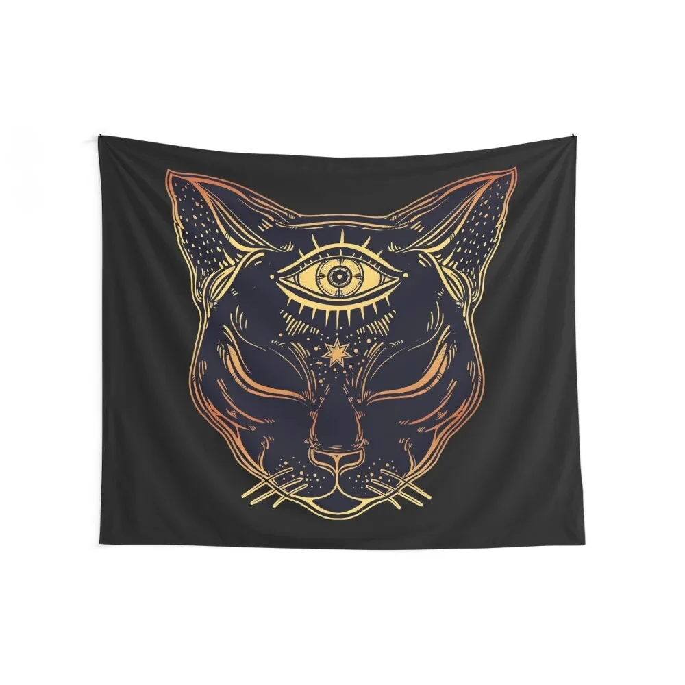 Egyptian Cat with Third Eye Open Tapestry Hanging Wall Decorative Wall Mural Art Mural Aesthetic Room Decors Tapestry