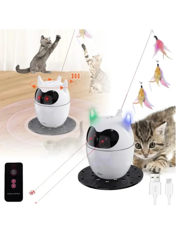 1200mAh Wiederaufladbar 360° °   Rotierendes Laser-Katzenspielzeug mit Fernbedienung, Elektrischer Interaktiver Teaser für Unterhaltung von Haustieren im Innenbereich