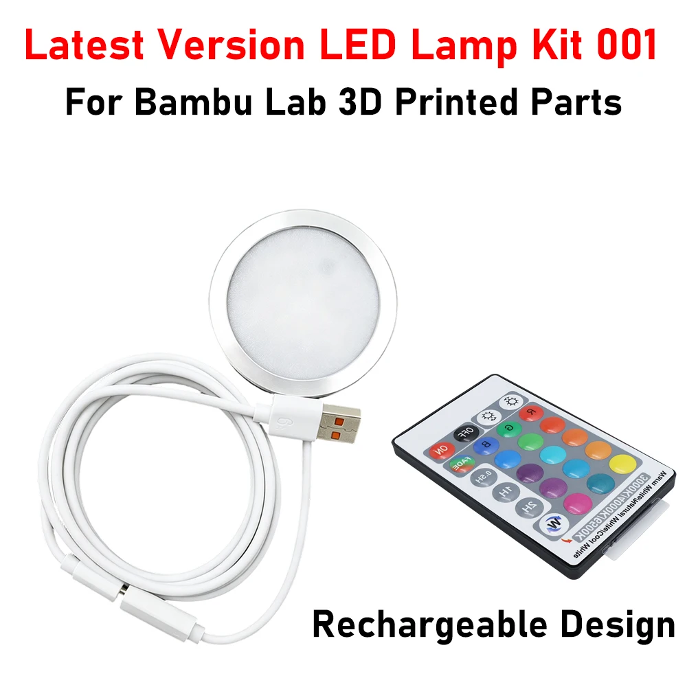 Latest Upgrade kit 001 For Bambu Lab LED Lamp Kit 001 3D Printer Rechargeable LED Light with Remote Control, DIY Model Accessory