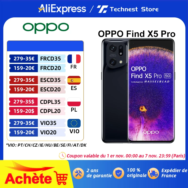 Versión Global OPPO Find X5 Pro 5G Smartphone Snapdragon 8 Gen 1 5000mAh Batería 80W SUPERVOOC 50MP Cámara Principal Pantalla 120Hz