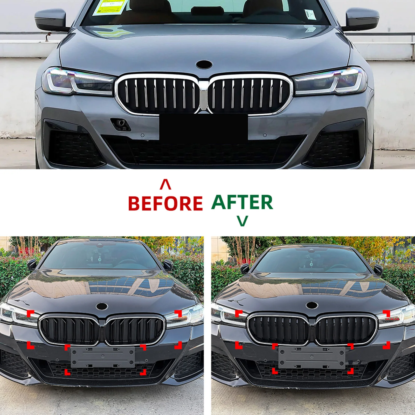 

Для BMW 5 серии G30 G31 530i 550i LCI 2021-2023: Передняя решетка радиатора (ноздри), гоночная решетка, полностью черная, верхняя, для бампера, сетчатая сетка на капот