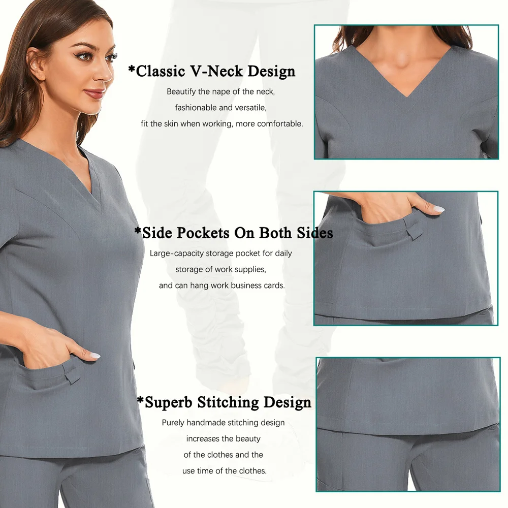 Uniforme médical de dentiste, uniforme de gommage d'infirmière pour femmes, blouse de soins infirmiers à col en v, uniformes courts de clinique dentaire