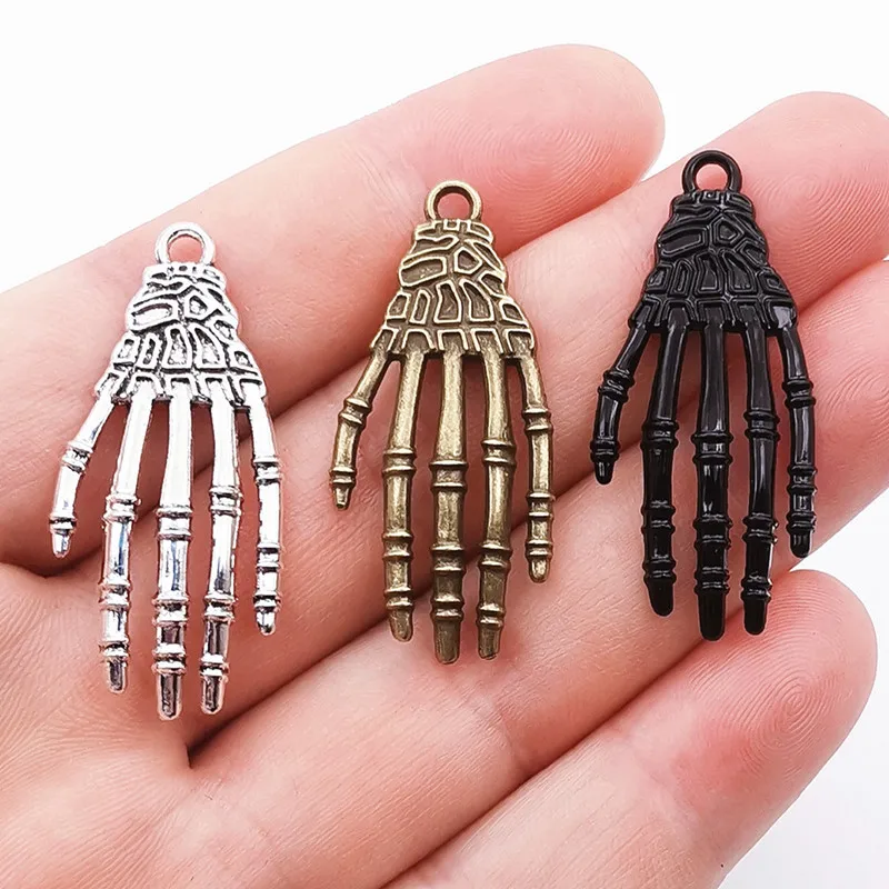 5pcs/lot 42*19mm 3 Color Skeleton Hand Charms Metal Halloween Pendants DIY Handmade Jewelry Making Findings Accessorie