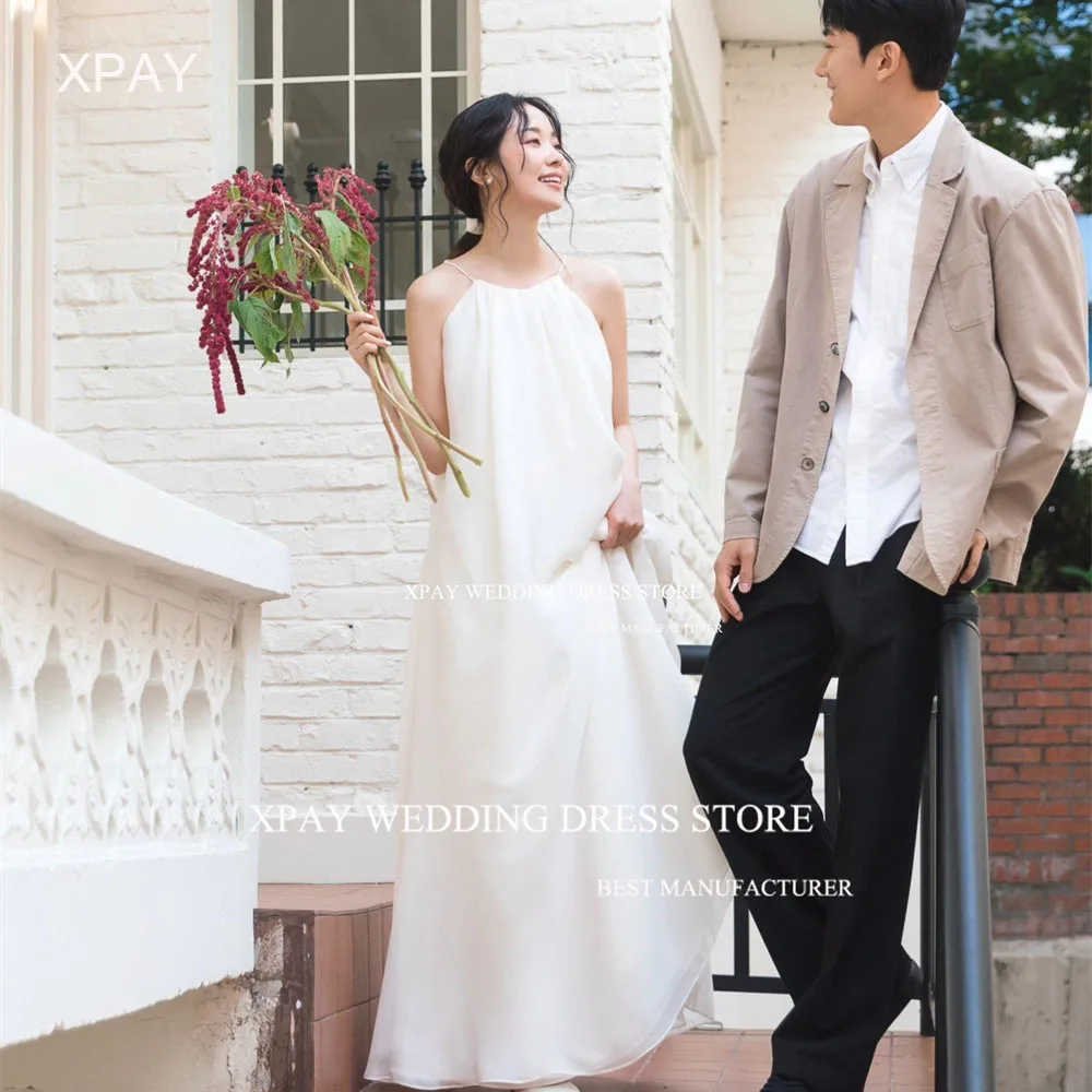 

XPAY Halter O Neck A Line Korea Wedding Dresses Sleeveless Backless Bridal Gowns Custom Photos Shoot Pleats Bride Party Dress