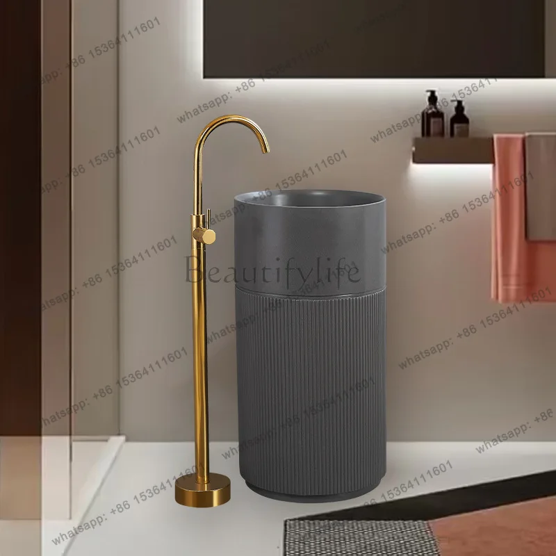Simple Art Black Integrated Floor Washing Basin B & B Hotel Engineering Artificial Stone Pillar Basin