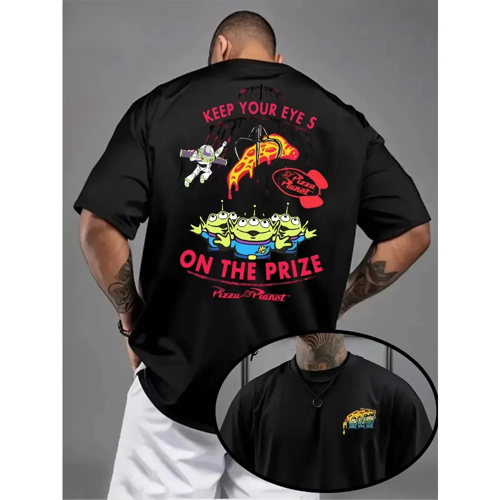 2025 الخريف قصة لعبة البيتزا كوكب الغريبة نمط القطن عادية فضفاض زوجين الرجال والنساء تي شيرت كامل