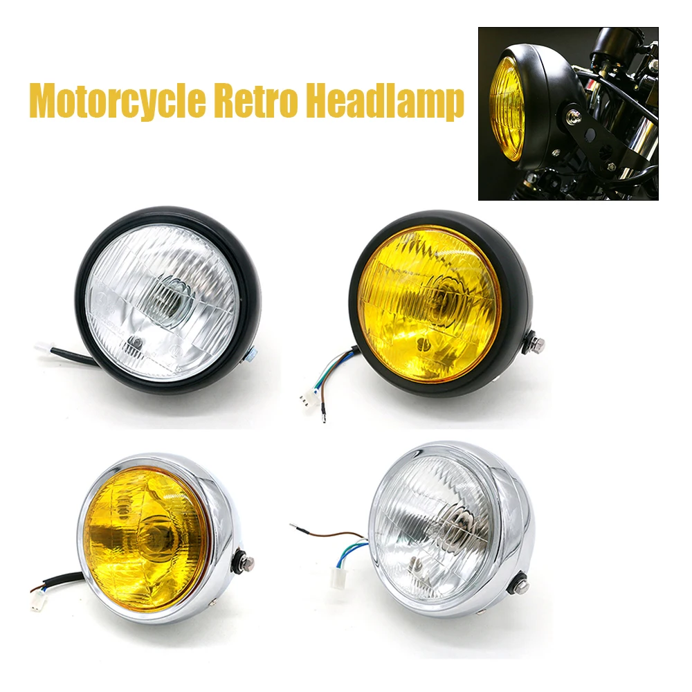 

Evomosa For CG125 Motorcycle Retro Headlamp GN125 Retro Headlamp Iron Case Black High Low Beam Headlamp Round Lamp