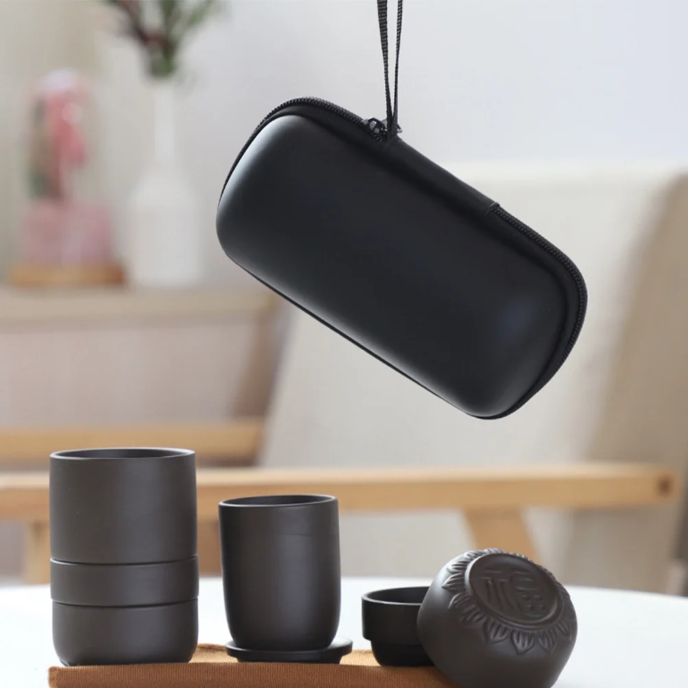 

1 Portable Purple Clay Tea Set Chic Retro One Pot Four Cups Teapot Carry Bag for Home Office Travel Ceramic Tea Set