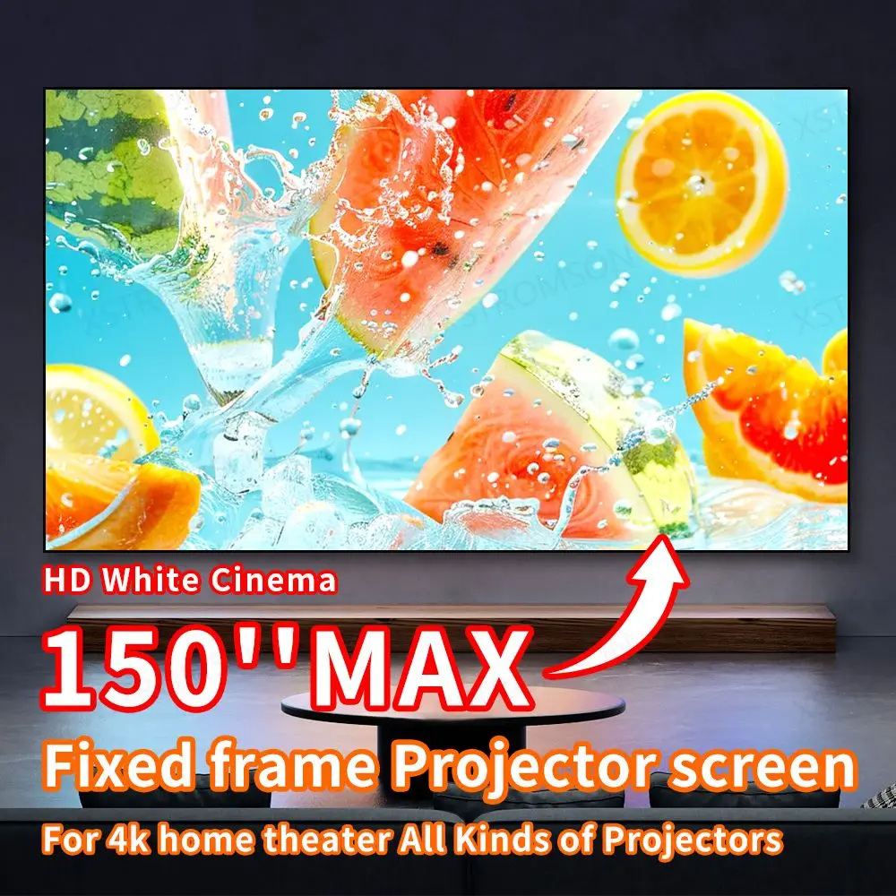 

High Quality 84 92 100 110 120 130 150 Inch 16:9 Wall Frame PVC White soft Narrow border 1 cm Fixed Projector Projection Screen