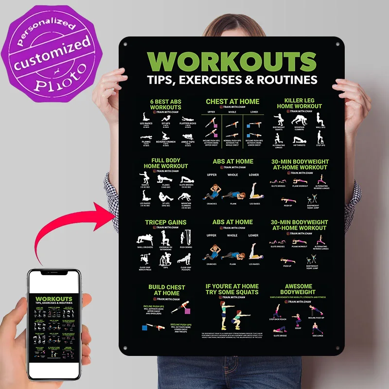 Workout Tip Infographic Personalized 3D Textured Metal Poster Wall Art Tinplate Sign for Office Decor Room Home Decorations Tin